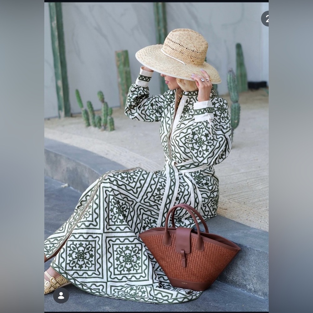 Sézane Silvana dress in a green geometric pattern ecru green - Picture 5 of 16